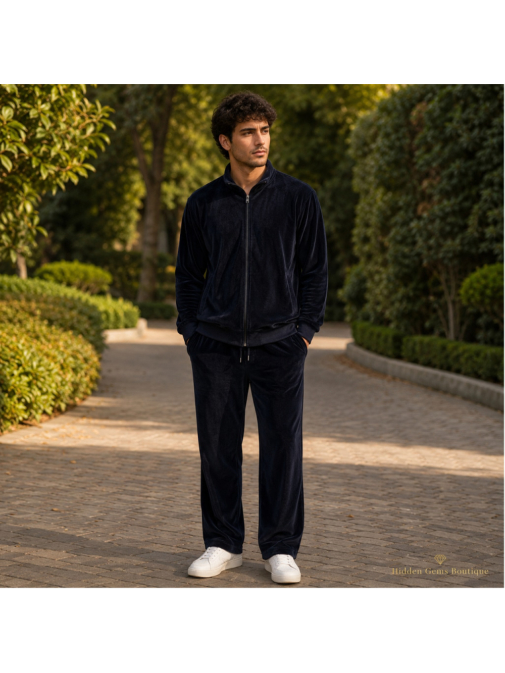 Men's American Essentials Velour Zip Up Jogging Set Navy XL